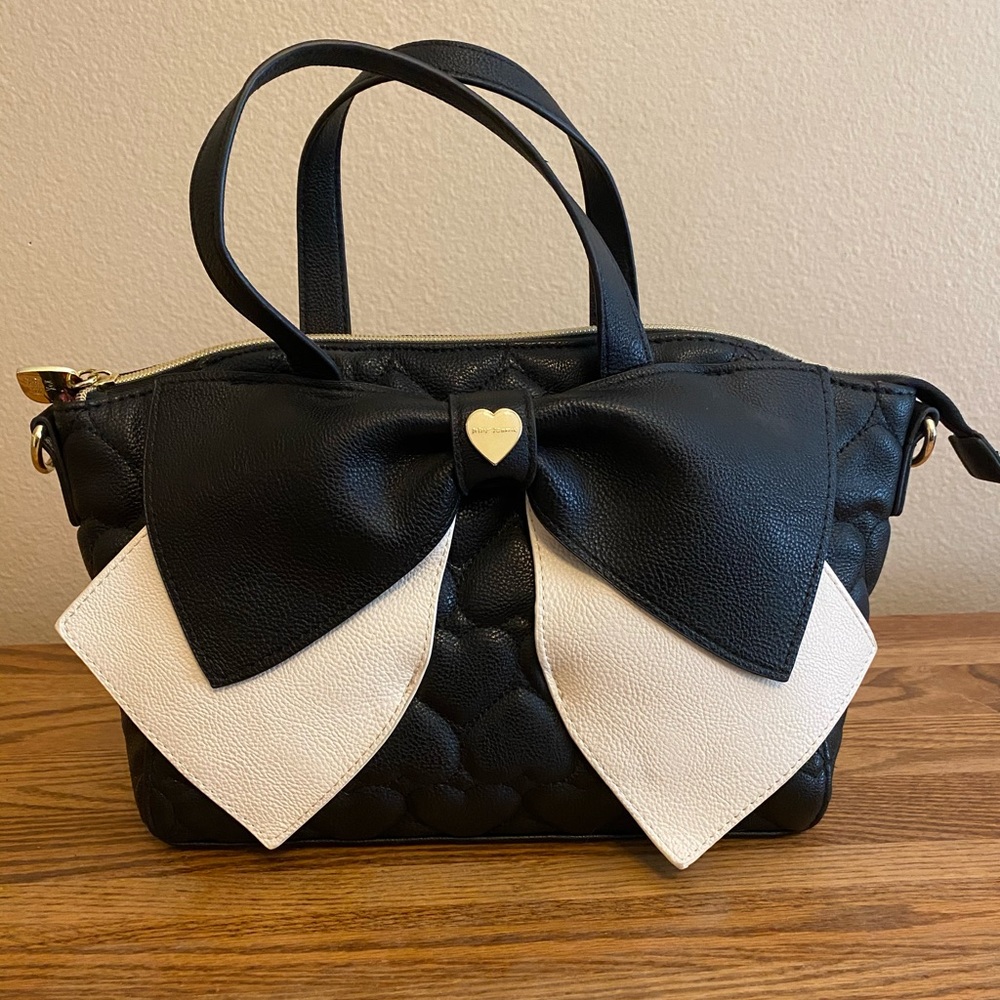 Betsey Johnson black bag with black and white bow